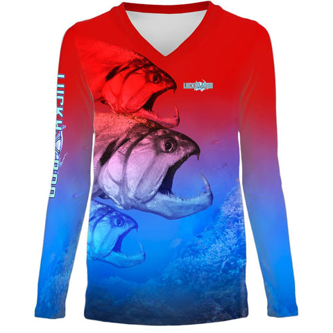 Three Head Beast Womens LS V-Neck Allover