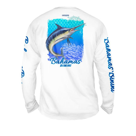 Marlin Chomp Turquise - Free Stock Art - Mens Performance Long Sleeve Spot Print