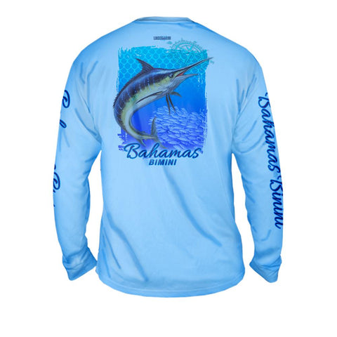 Marlin Chomp Turquise - Free Stock Art - Mens Performance Long Sleeve Spot Print