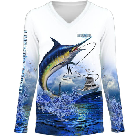 Lucky Day Marlin Womens LS V-Neck