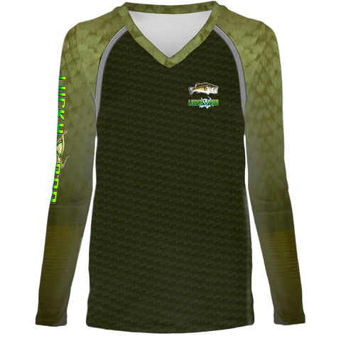 Bass Skin Shadow Womens LS V-Neck Allover