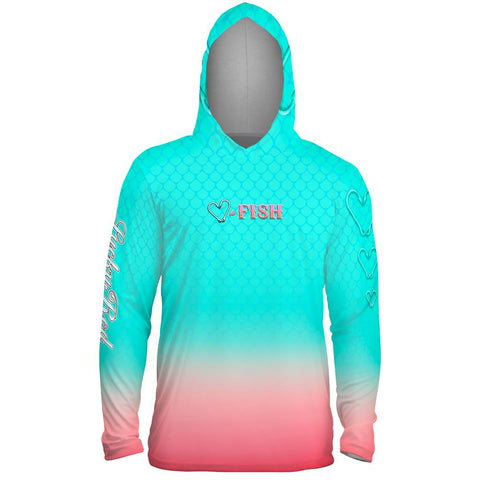 Love To Fish Teal Mens Performance LS With Hood Allover