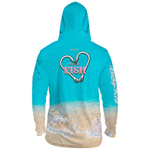 Love To Fish Sand Mens Performance LS With Hood Allover