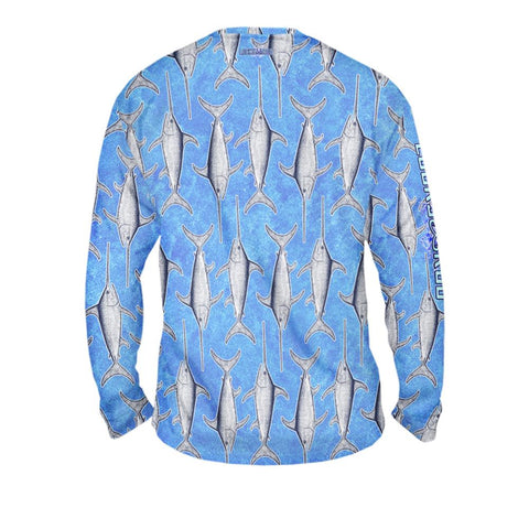 Baby Blue Fish Mens Performance Long Sleeve Allover