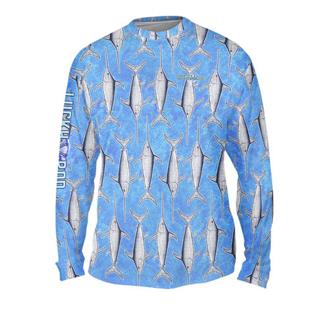 Baby Blue Fish Mens Performance Long Sleeve Allover