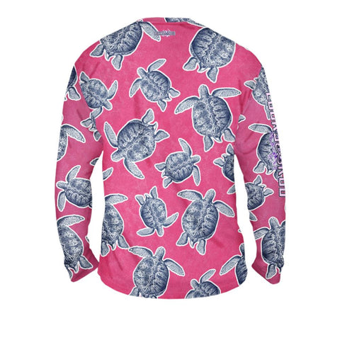 Turtle Shuffle Pink Mens Performance Long Sleeve Allover