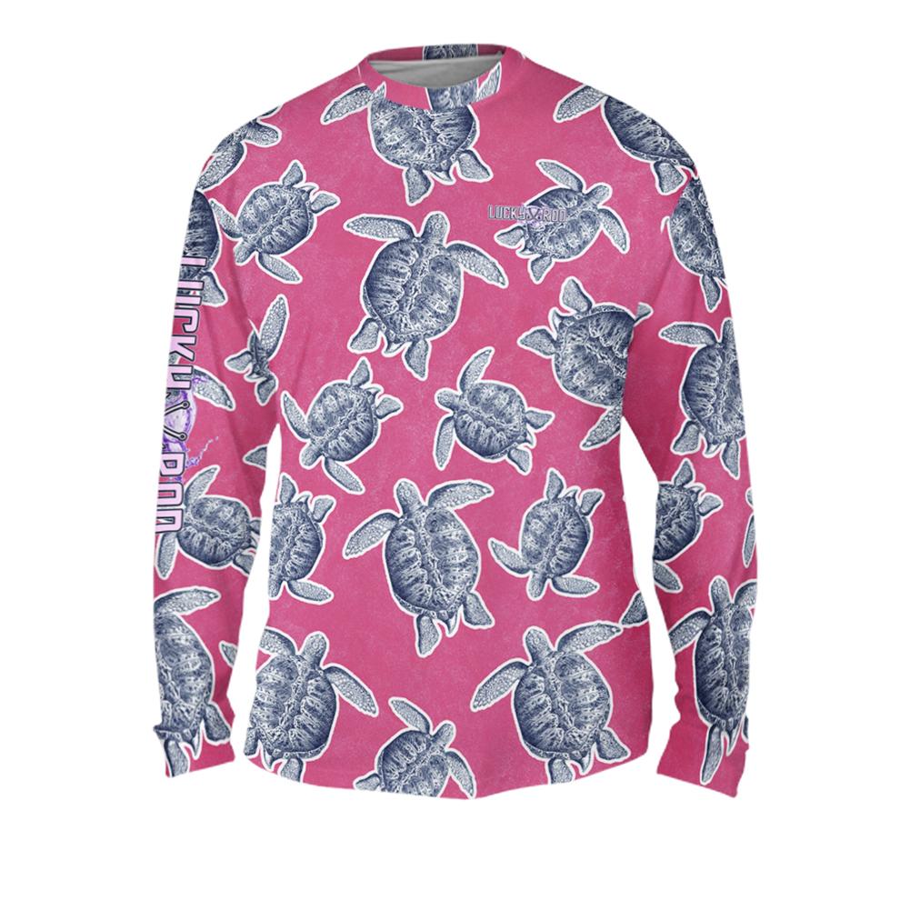 Turtle Shuffle Pink Mens Performance Long Sleeve Allover