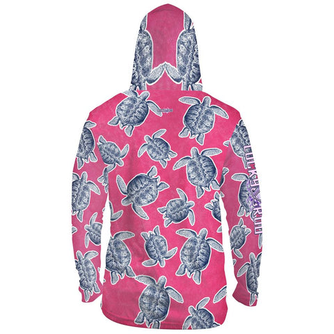 Turtle Shuffle Pink Mens Performance LS With Hood Allover