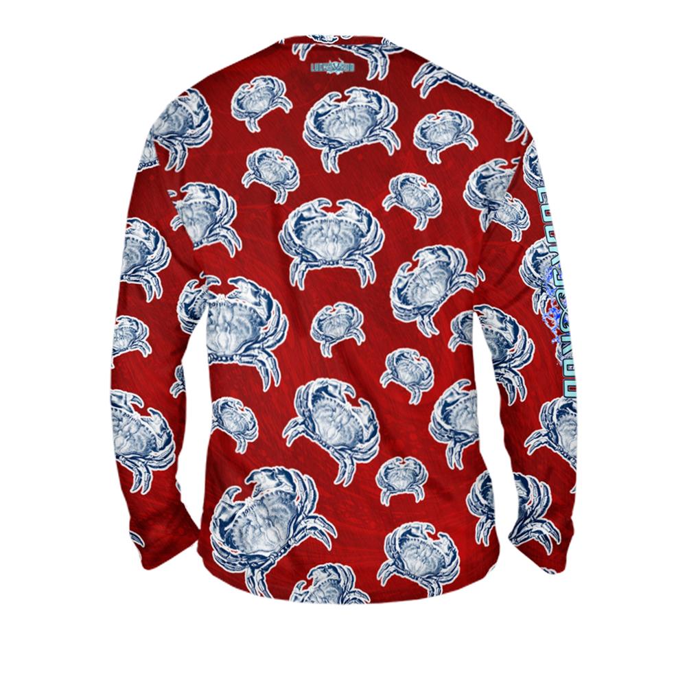 Crab Sunrise Red Mens Performance Long Sleeve Allover