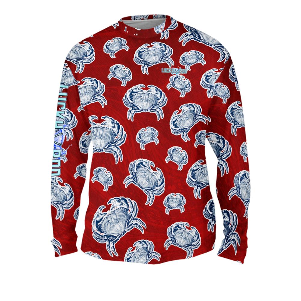 Crab Sunrise Red Mens Performance Long Sleeve Allover