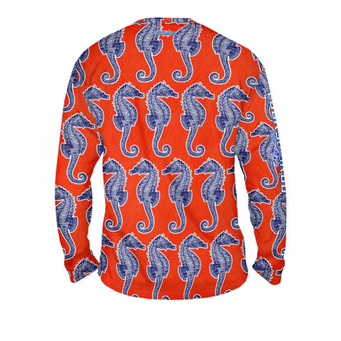 Seahorse Weekend Orange Mens Performance Long Sleeve Allover
