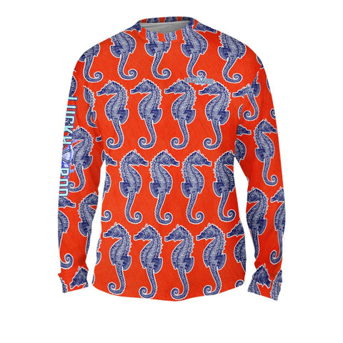 Seahorse Weekend Orange Mens Performance Long Sleeve Allover