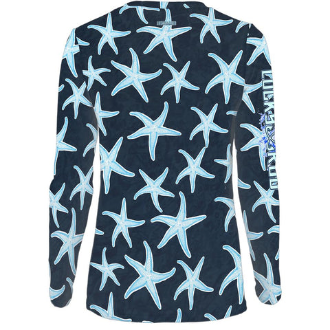 SunStar Navy Womens LS V-Neck Allover