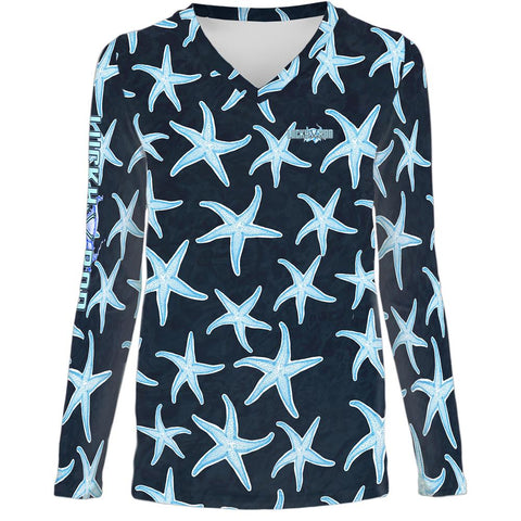 SunStar Navy Womens LS V-Neck Allover