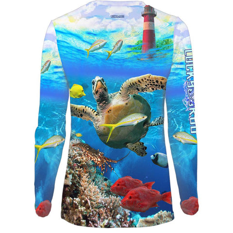 Turtle Lighthouse Womens LS V-Neck Allover