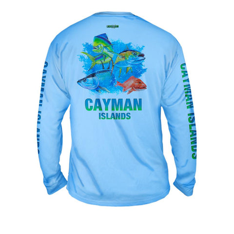 Ocean Splash Multi Fish - Free Stock Art - Mens Performance Long Sleeve Spot Print