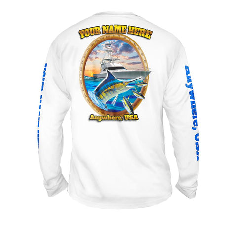 Marlin On The Hunt - Free Stock Art - Mens Performance Long Sleeve Spot Print