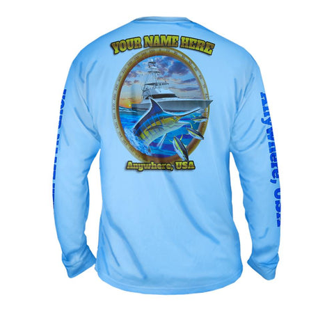 Marlin On The Hunt - Free Stock Art - Mens Performance Long Sleeve Spot Print