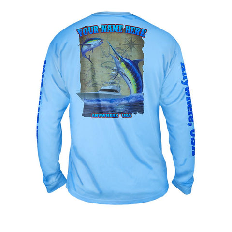 Big Blue Scales Map - Free Stock Art - Mens Performance Long Sleeve Spot Print