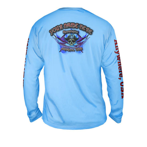 Pirate Fishing Crystal Waters - Free Stock Art - Mens Performance Long Sleeve Spot Print