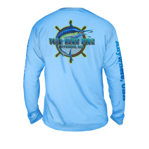 Steering Marlin - Free Stock Art - Mens Performance Long Sleeve Spot Print